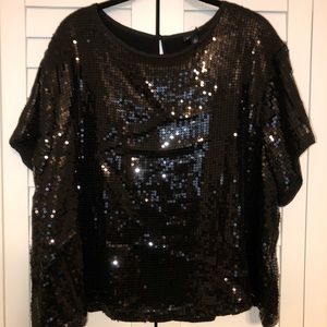 Black Sequined Crop Top Blouse